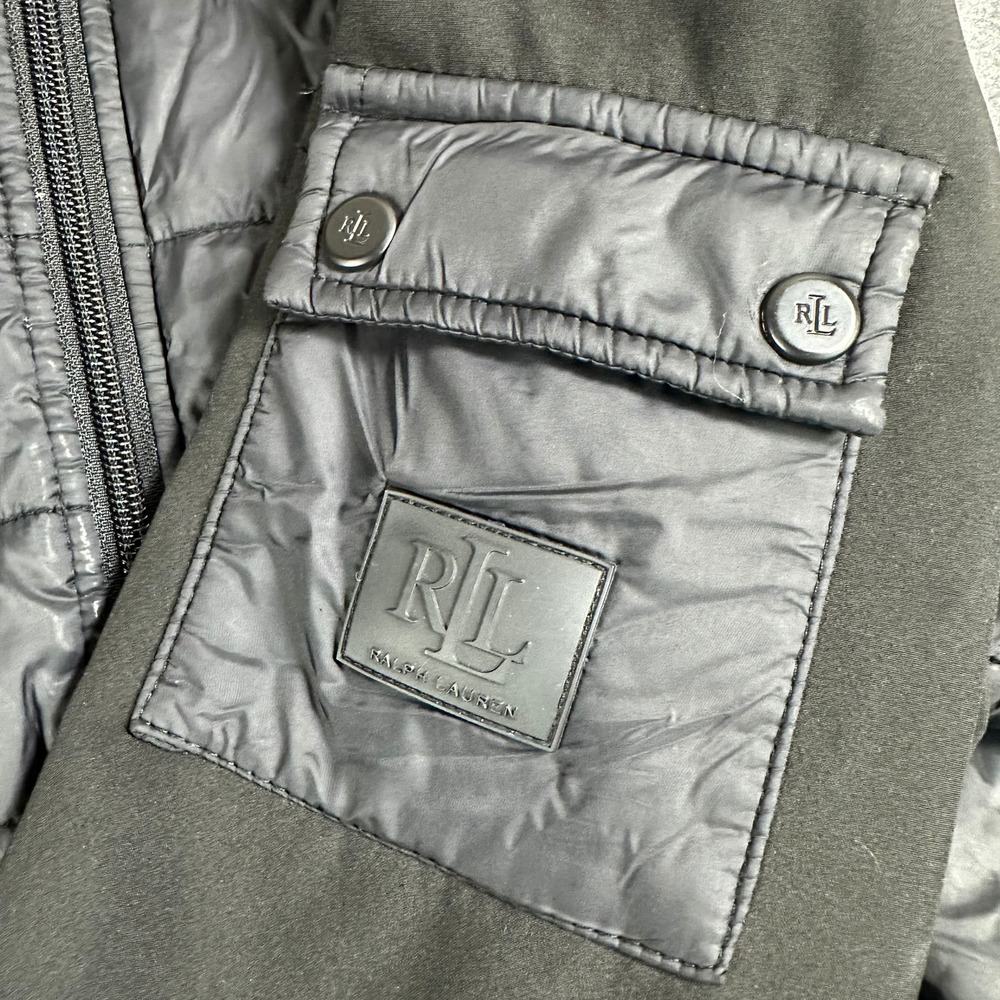 Lauren Ralph Lauren Women's Black Quilted Hybrid Zip Up Hooded Jacket Size L - Picture 10 of 12
